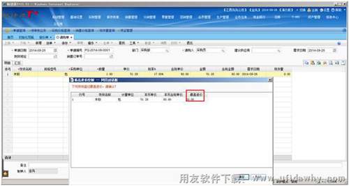 請(qǐng)購單按照設(shè)置提示價(jià)格控制圖示