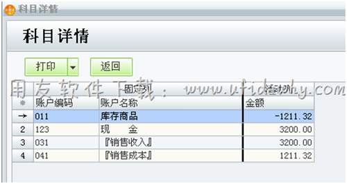 在用友T1進(jìn)銷存軟件中查看會(huì)計(jì)科目詳情圖示
