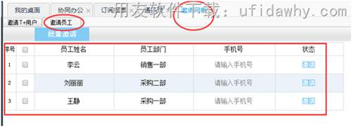 T+12.1協(xié)同辦公的邀請(qǐng)員工操作圖示