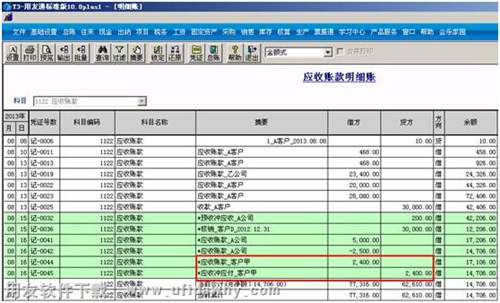 查看應(yīng)收明細賬圖示