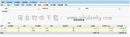 用友T+進銷存管理軟件庫存狀況表操作界面圖示