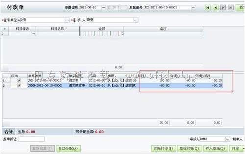 在用友T1中填寫付款單圖示