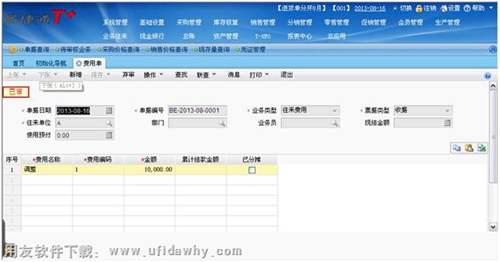 在T+軟件中填寫費用單圖示