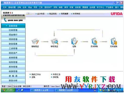 用友暢捷通t3教學版軟件登錄后操作界面演示圖片