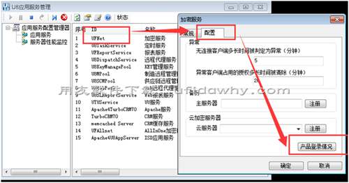 用友U8加密服務(wù)管理界面