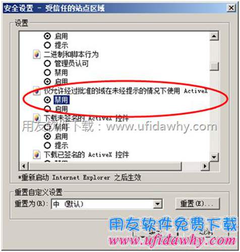 設置IE選項為禁用圖示